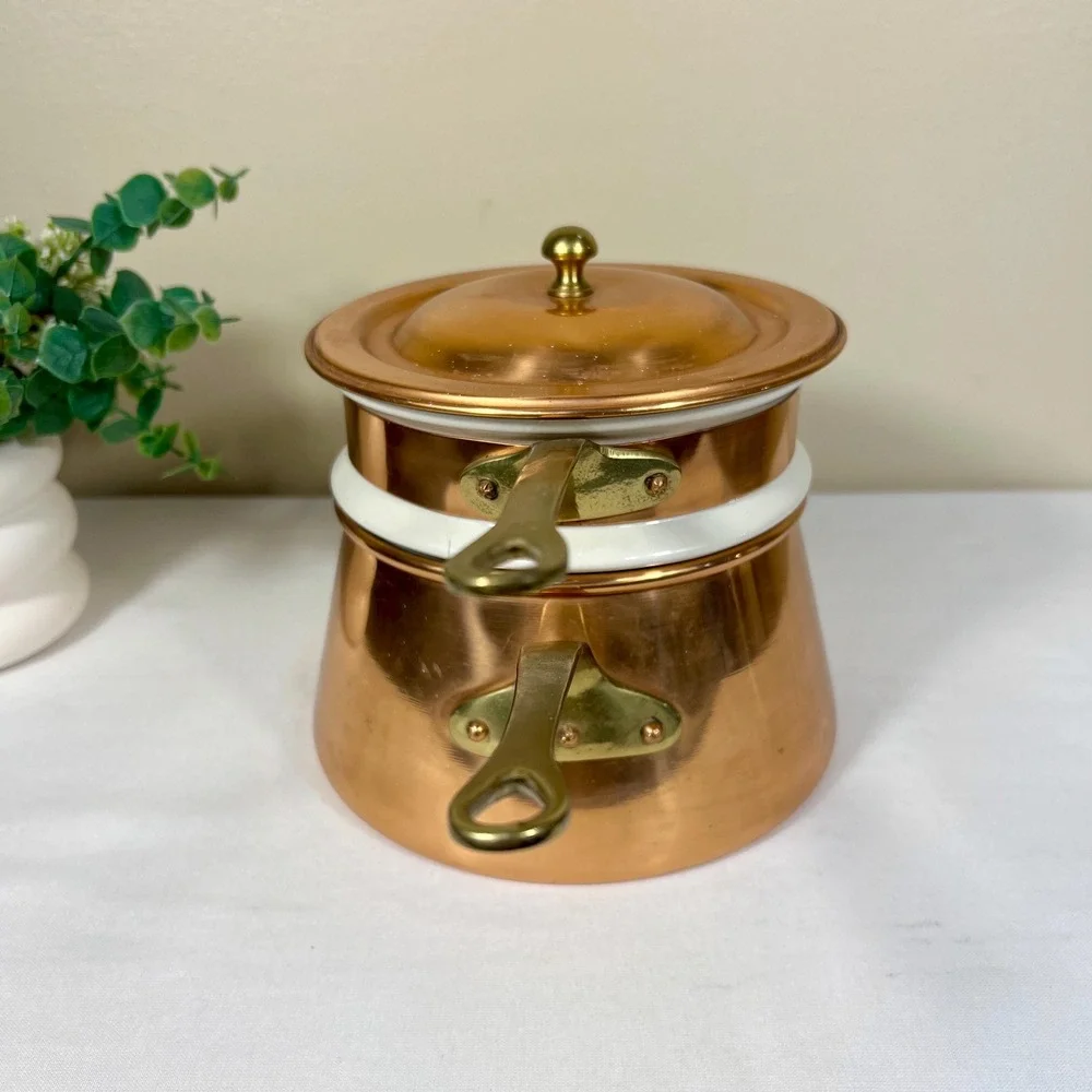 Vintage Copper Double Boiler With Brass Handles | 3 Piece Set